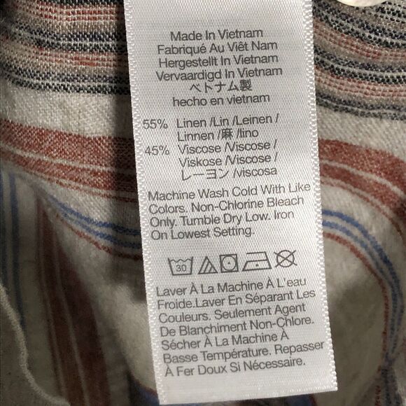 Madewell Shirt Men’s Small Beige Easy Short-Sleeve Stripe Linen Faded Wicker New - Picture 13 of 15